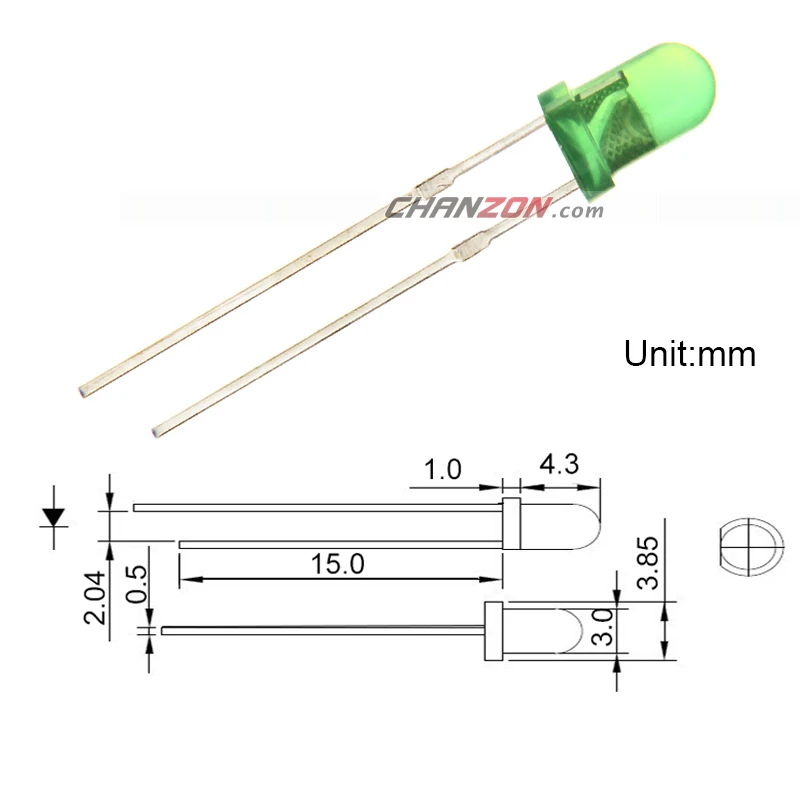 CHANZON 100 шт. LED 3 мм рассеянный желтый зеленый цвет 20мА DC 2 в Круглый широкий угол DIP