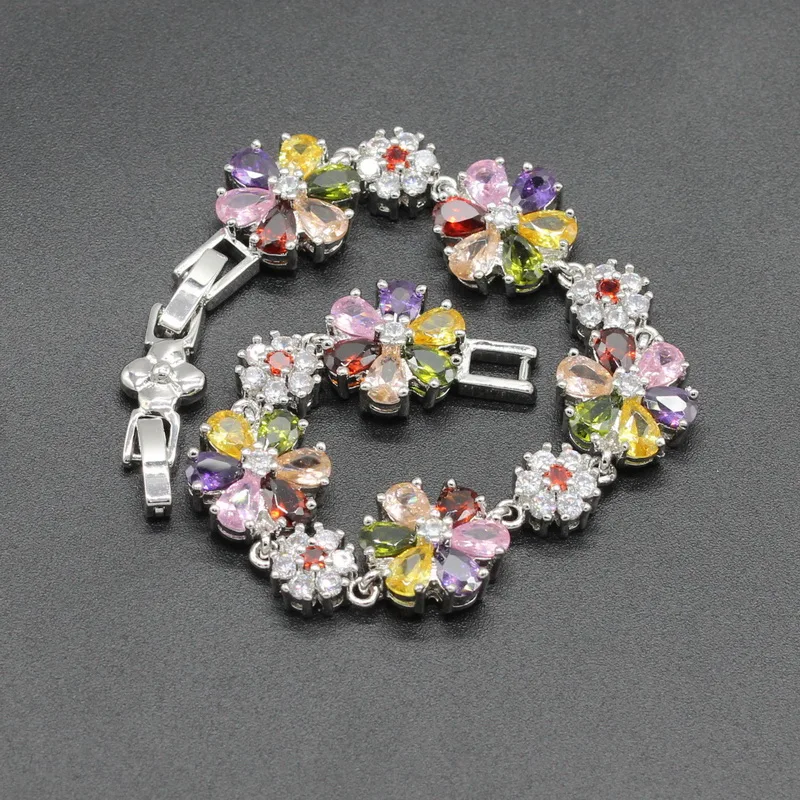 Цветок Форма серебро Цвет Ювелирные наборы для Для Женщин Multi Zirconoia Цепочки и