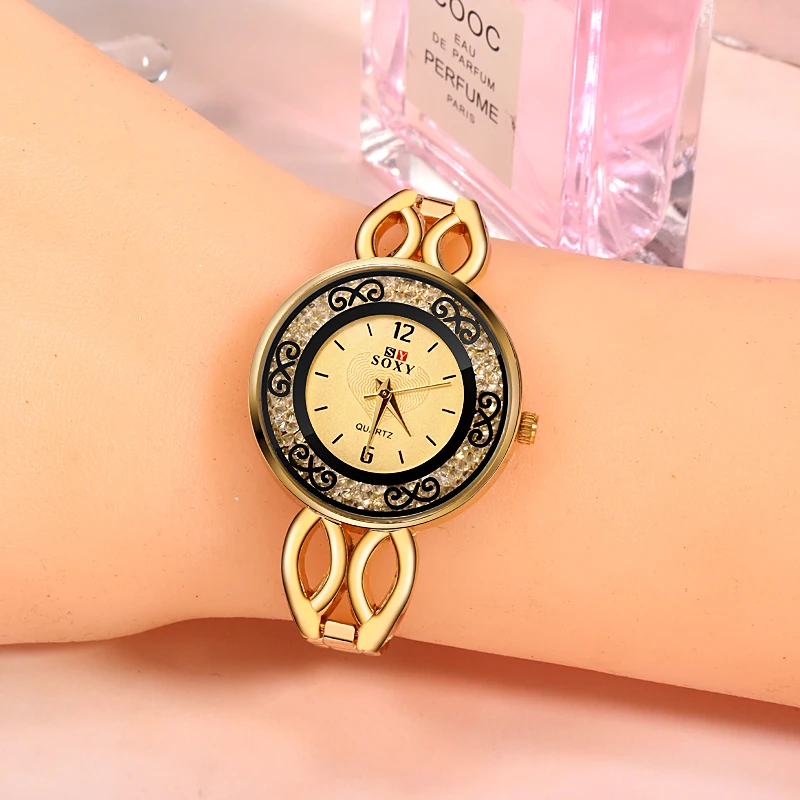 Элегантные Золотые женские часы SOXY роскошные модные кварцевые наручные relogio feminino