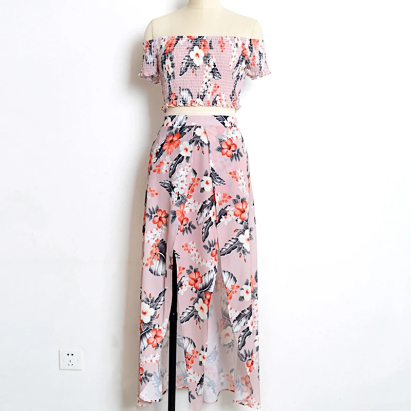 XX Стиль Бохо длинное платье с открытыми плечами летние пляжные цветочным принтом