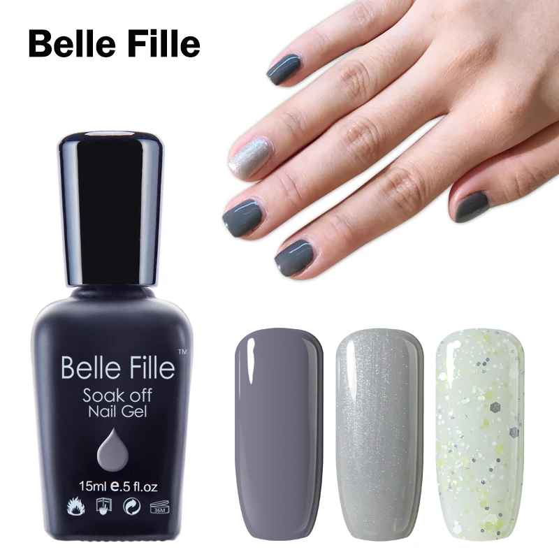 Belle FILLE 15 мл Цвет УФ гель Лаки для ногтей открытые блестящие гели лампы хаки крови