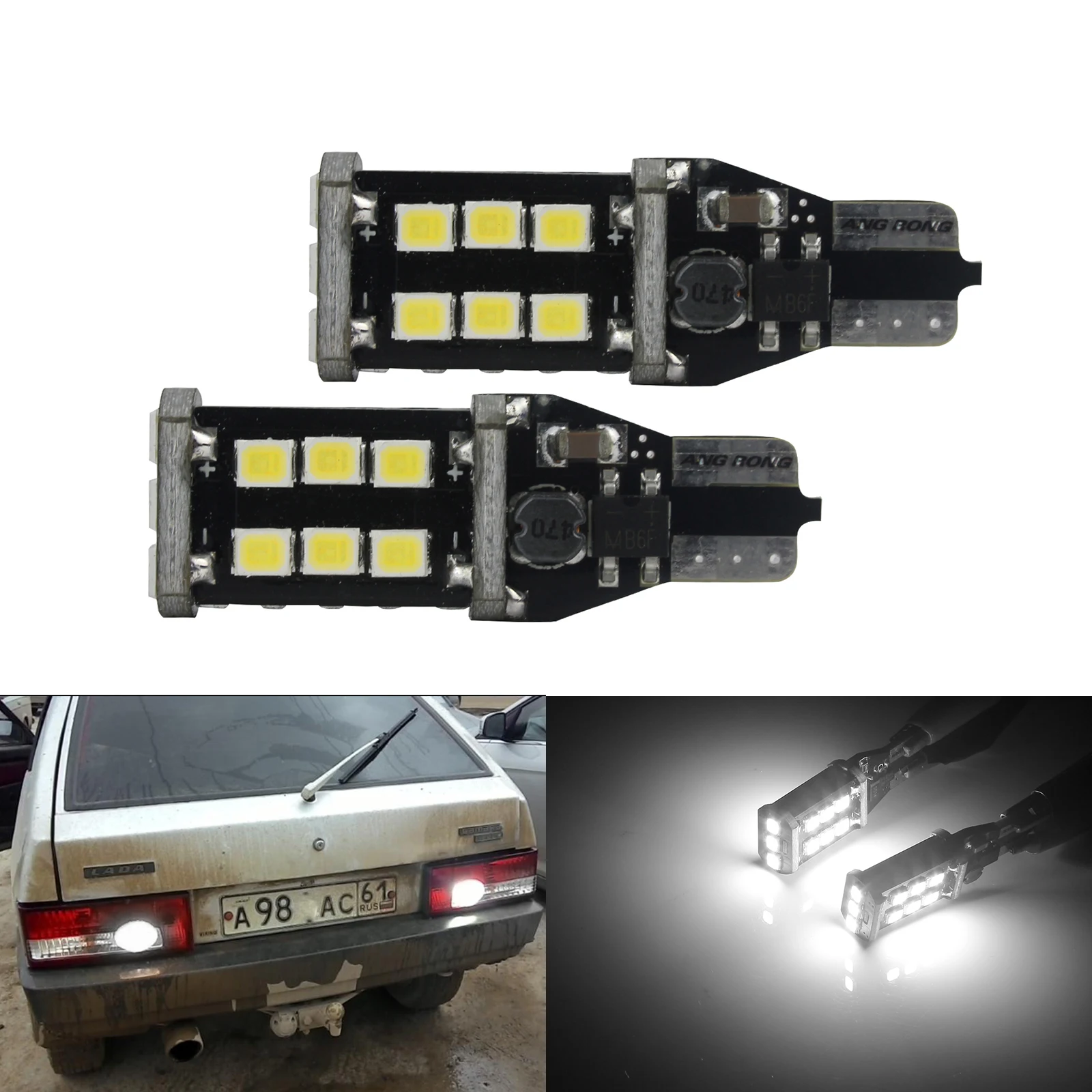 ANGRONG 2X 921 T15 W16W Лампа 15 SMD светодиодный Белый индикатор задний стоп Обратный Свет
