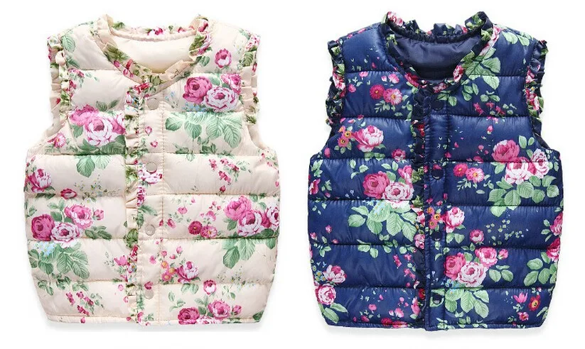 Пальто для девочек зимняя куртка жилет с милым цветочным принтом хлопковый