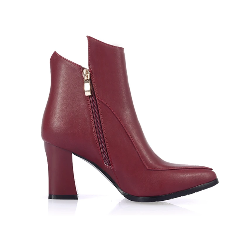 

ENMAYER Women Pointed Toe Ankle Boots lady square heel shoes women motorcycle boots winter warm female shoes ZYL147