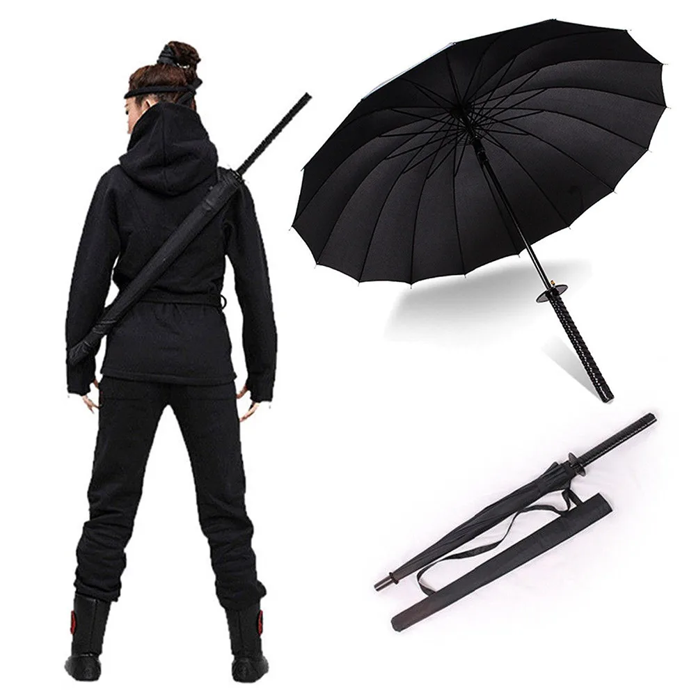 COOL Black Japanese Samurai Ninja Sword Katana Umbrella Sunny &amp Rainny Long-handle Semi-automatic 8 16 or 24 Ribs | Дом и сад