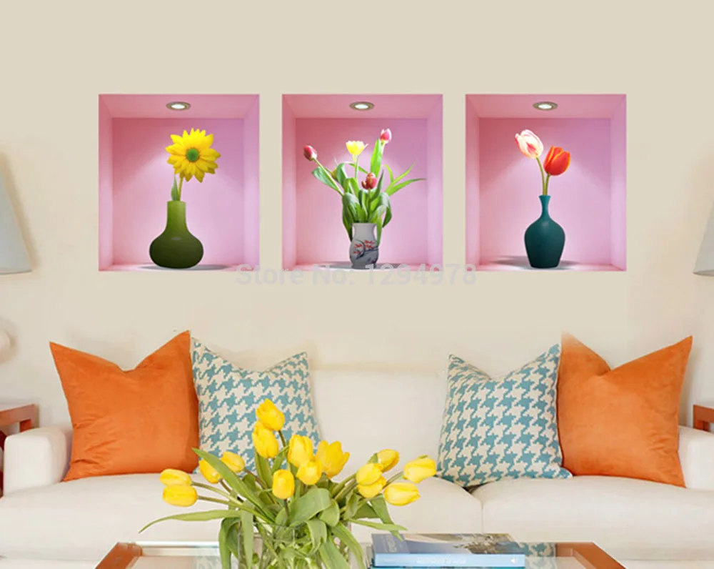 3d моделирование романтические тюльпаны ПВХ съемные настенные наклейки гостиная