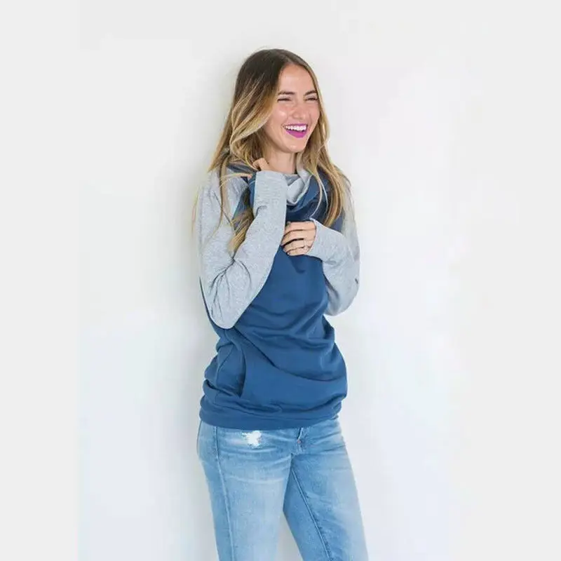 

New 2019 Women Long Sleeve Patchwork Hooded Hoodie Sweatshirt Casual Hooded Coat Pullover Hoodie