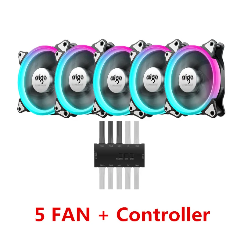 5 fans and controlle Aigo aurora C5 радужные огни разноцветные RGB регулируемый цветной вентилятор 120 мм светодиодный ПК Компьютер охлаждающий кулер бесшумный чехол контроллер вентилятора - Цвет лезвия: 5 fans and controlle