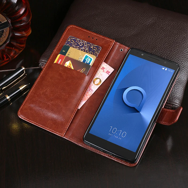 Роскошный кожаный флип чехол для Alcatel 1C 2019 задняя крышка защитный телефона 5003D
