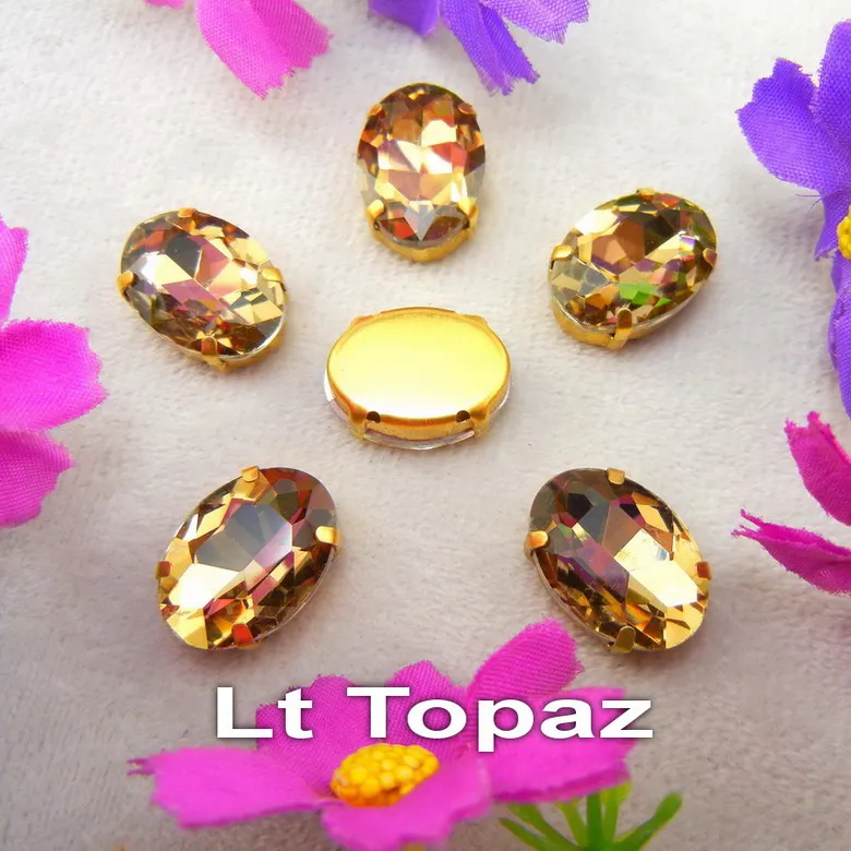 A5 Lt topaz Стеклянные кристаллы, золотые коготки, 7 размеров, различные цвета, Микс, овальная форма, пришитые стразы, бусины, одежда, обувь, аксессуары, сделай сам - Цвет: A5 Lt topaz