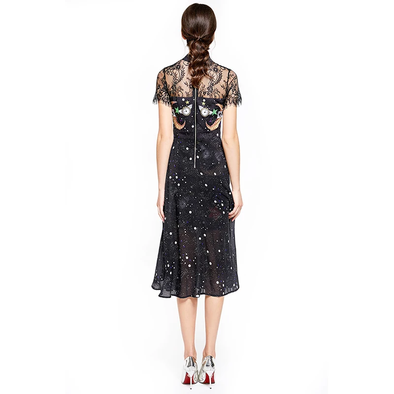 Женское кружевное платье MIUXIMAO подиумное длинное с принтом в стиле ретро лето 2019 |