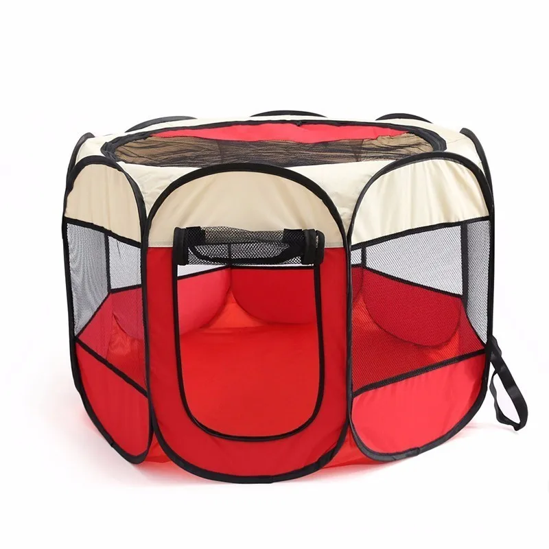 Beige Red Складной переноска для домашних животных палатка манеж собака кошка забор клетка для щенка питомник большое пространство складной упражнения играть в помещении на открытом воздухе два размера - Цвет: Beige Red