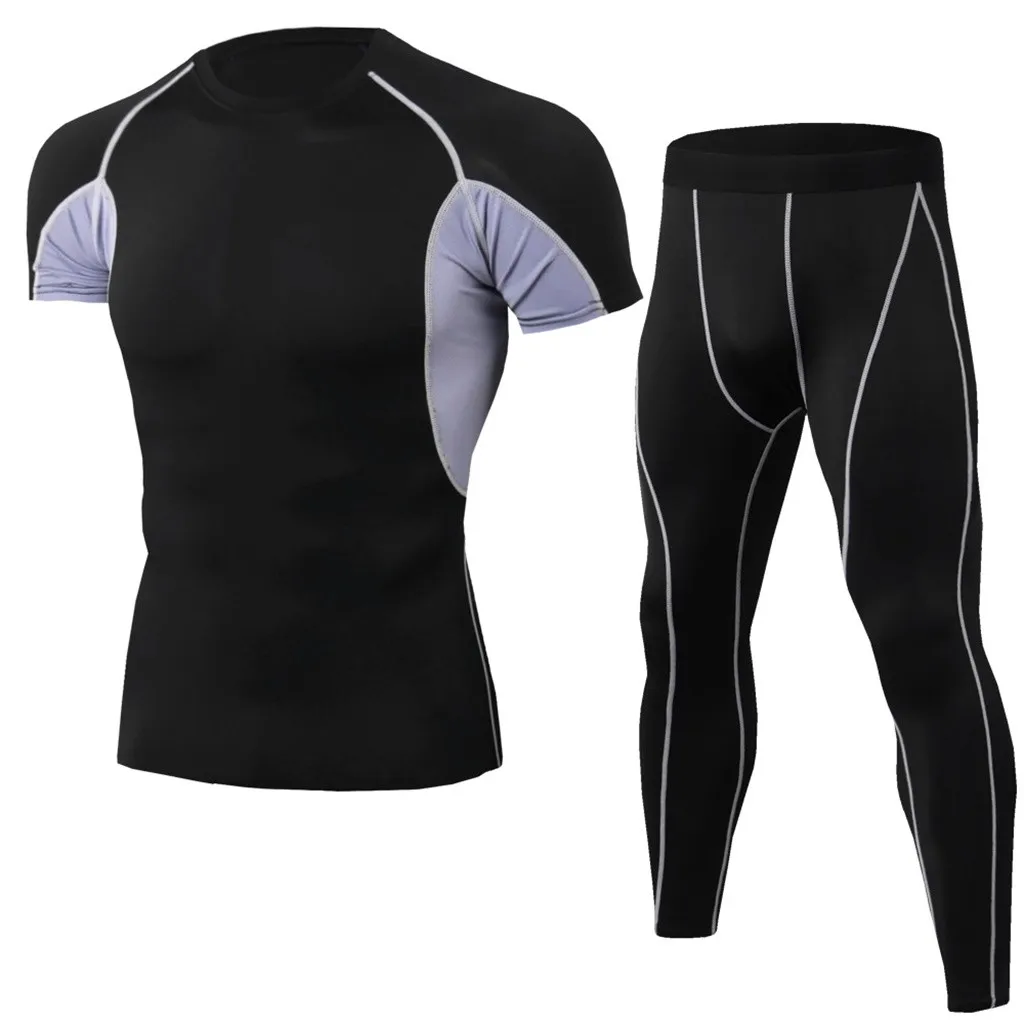 

Men's short-sleeved suit fitness trousers breathable suit casual sports tight suit Y610