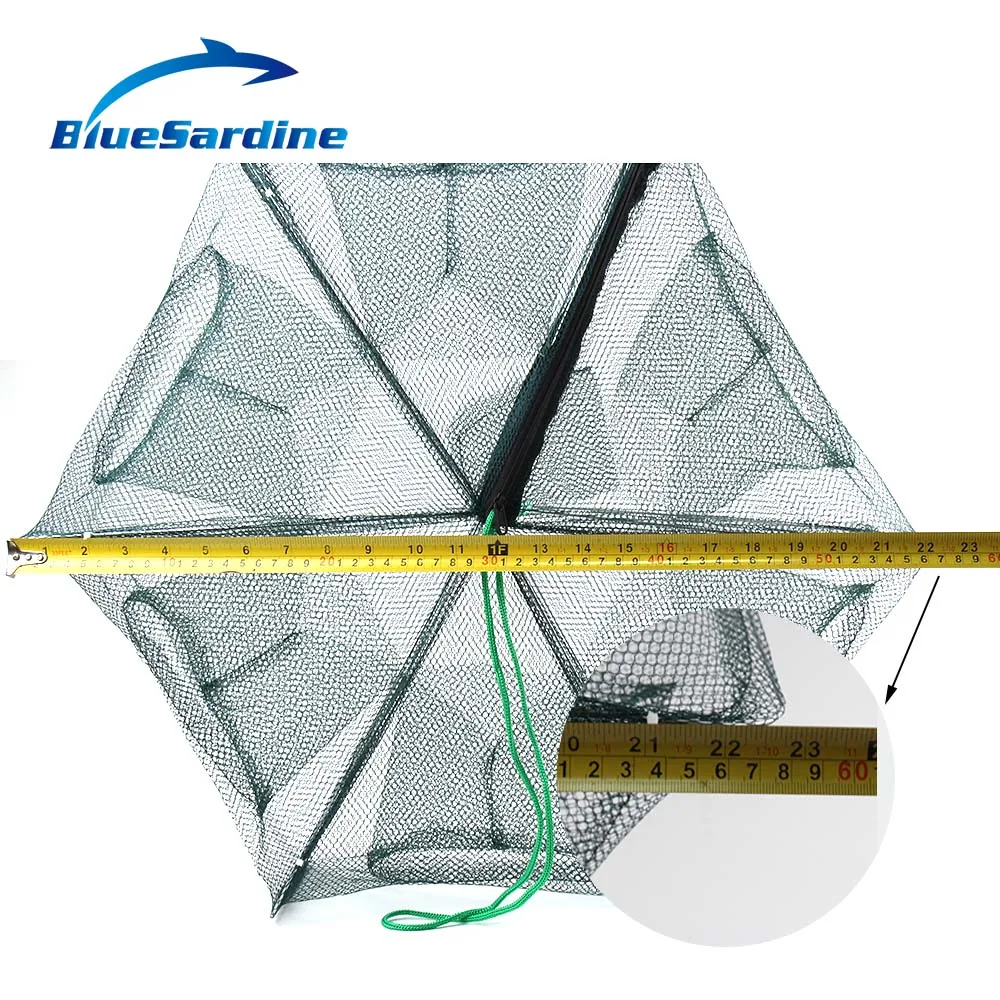 BlueSardine Складная рыболовная сеть с 6/8 отверстиями 60 см 70 80 нейлоновая ловушка для