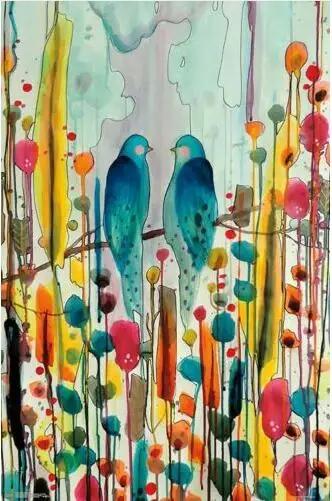 SYLVIE DEMERS-BIRDS ART Шелковый плакат декоративной живописи 24x36 дюймов | Дом и сад