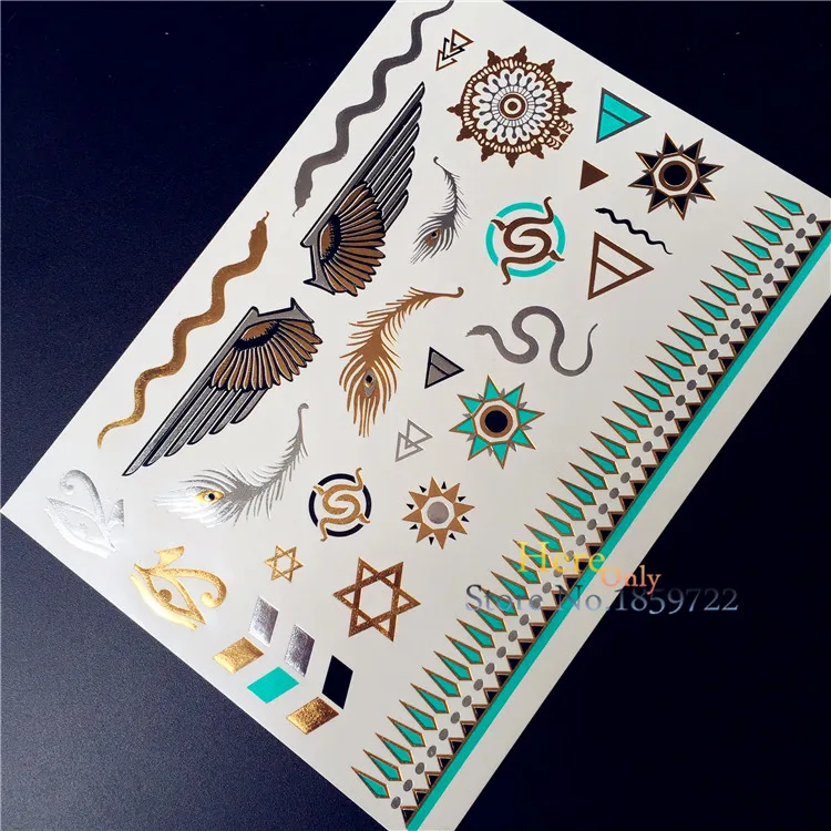 1 шт. металлическая татуировка для мужчин и женщин хна HJ-51 индийский ангел крыло