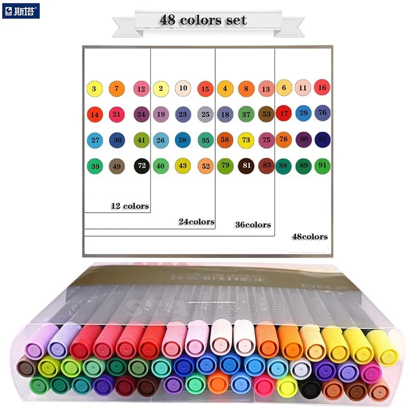 48 Colors STA 80 цветов двойная головка растворимый цветной эскиз маркер кисть Набор для рисования дизайн краски искусство маркер поставки дропшиппинг - Цвет: 48 Colors