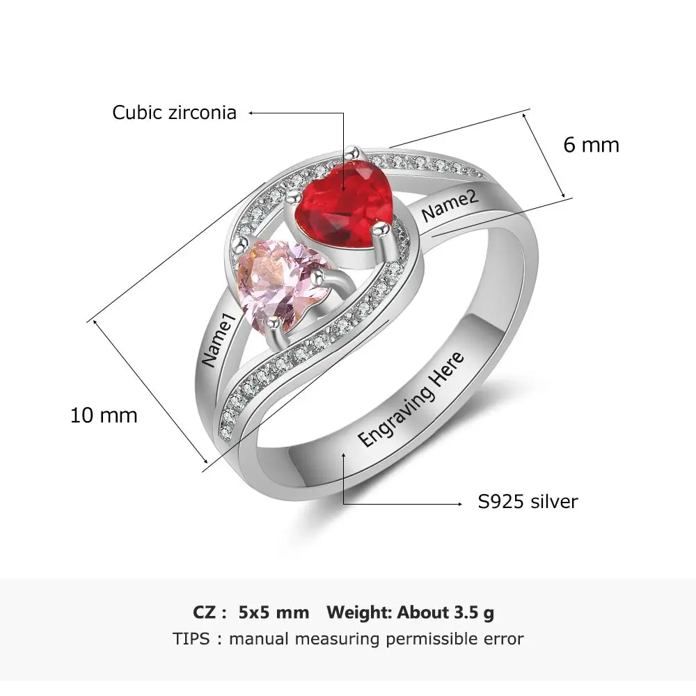 925 Sterling Silver Customized Promise Ring Personalized Heart Shape Birthstone Engraved Name Gift for Wife (Lam Hub Fong) | Украшения и