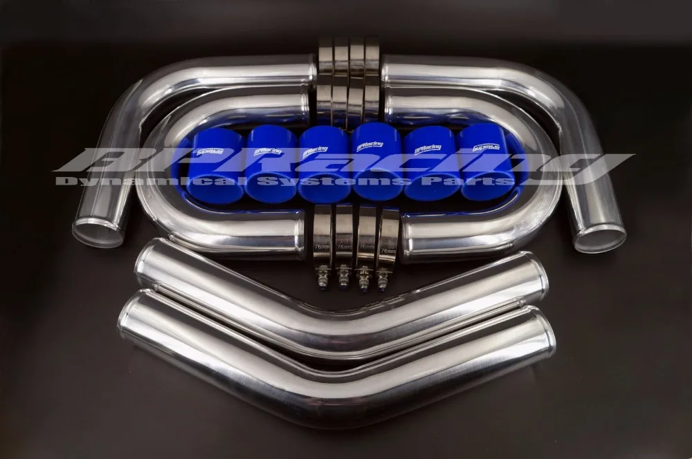 

2.75" inch / OD 70mm BLUE TURBO INTERCOOLER PIPE 2.75" INCH / 2mm thickness ALUMINUM PIPING + T - CLAMPS + SILICONE HOSES