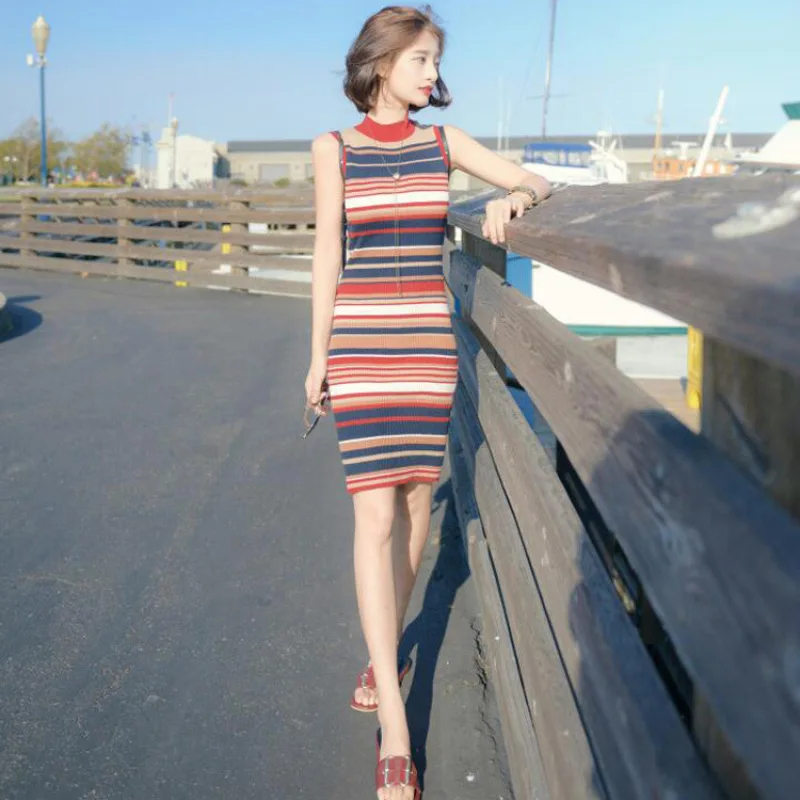 

Summer New Women's Slim Striped Dress Long Sweater Dress
