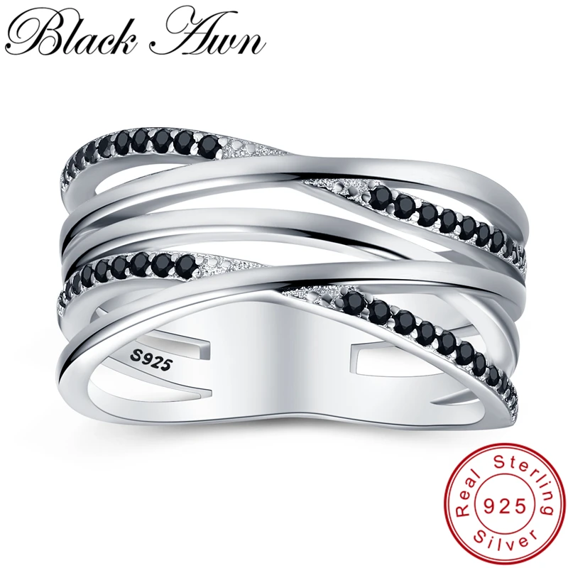

[BLACK AWN] женские обручальные кольца из стерлингового серебра 925 пробы, бижутерия из серебра 925 пробы, ювелирные изделия кольцо на палец с отвер...