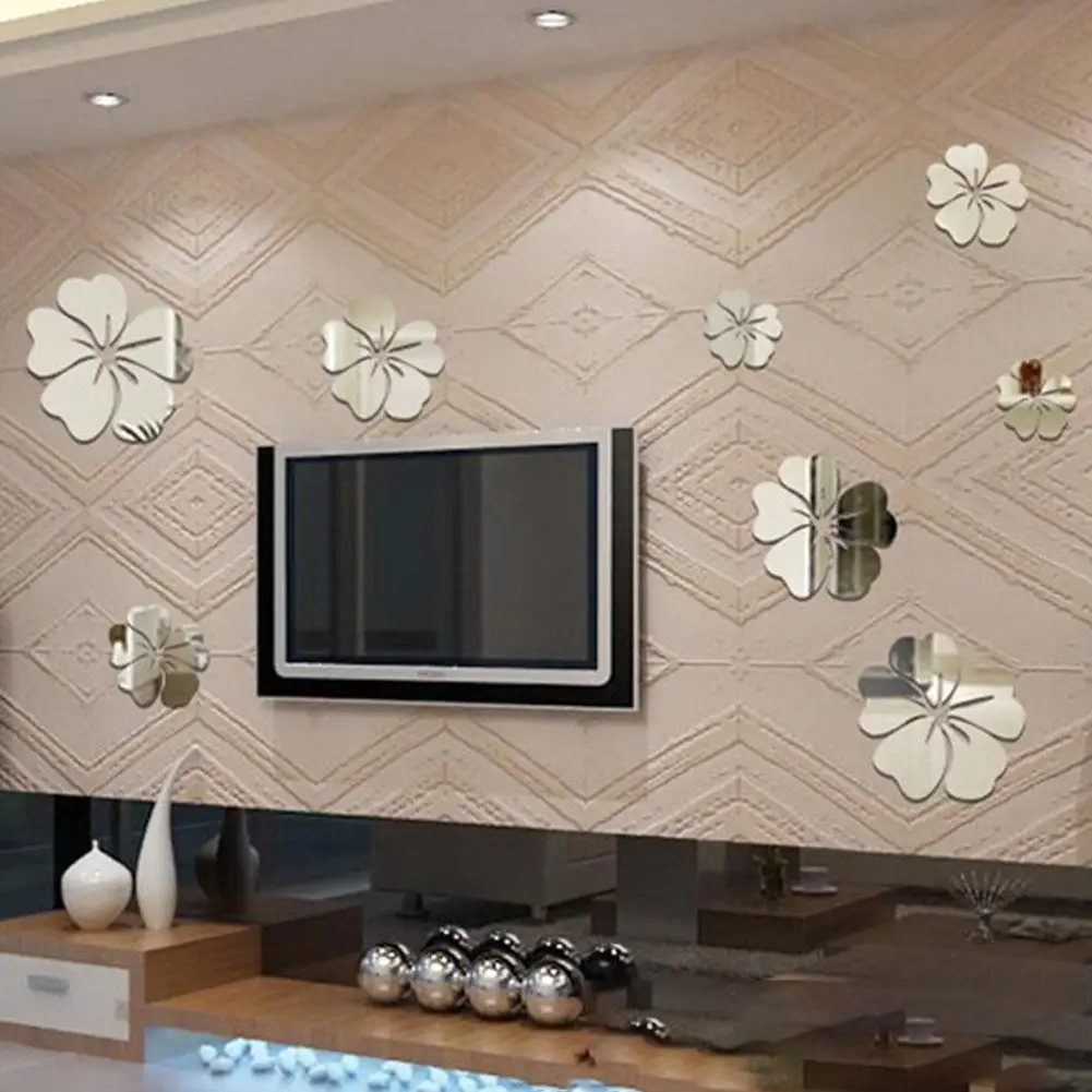 Нет 5 шт стильные настенные наклейки в форме цветка зеркальные для гостиной