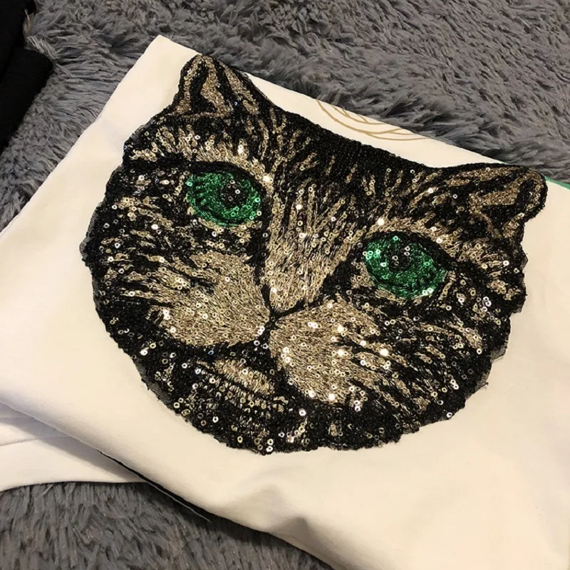 Высокое качество 2019 летняя Женская Роскошная футболка в блестках уличная