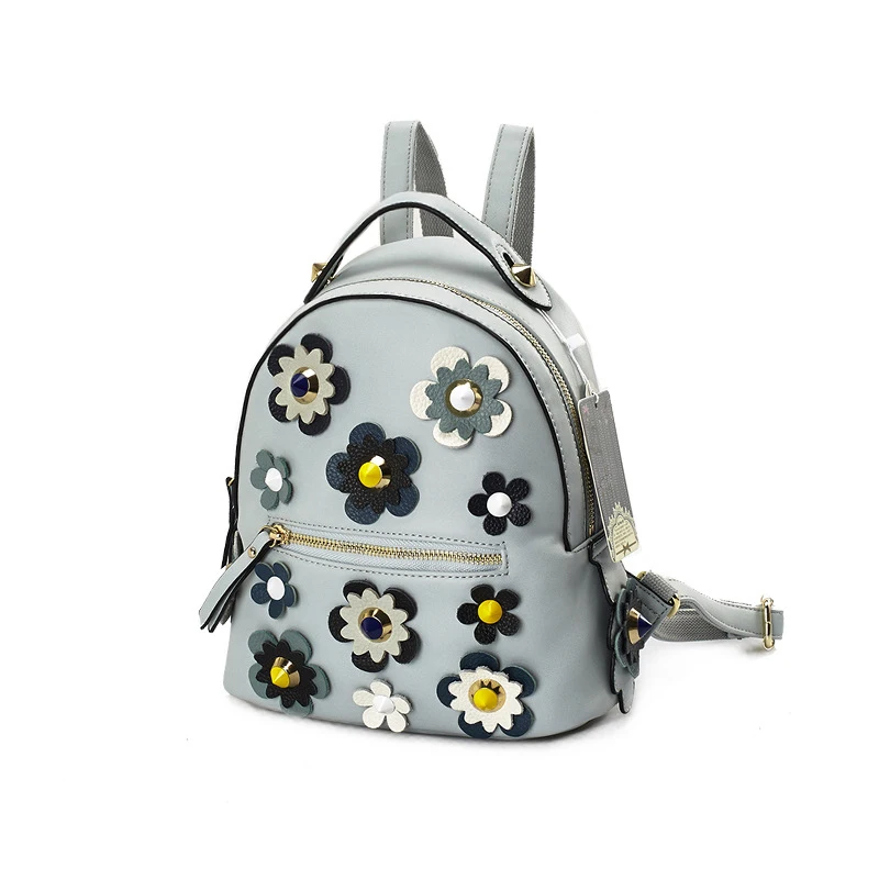 Мини Мода Цветочный Заклёпки Кожа PU Рюкзак Для женщин Повседневное Daypacks