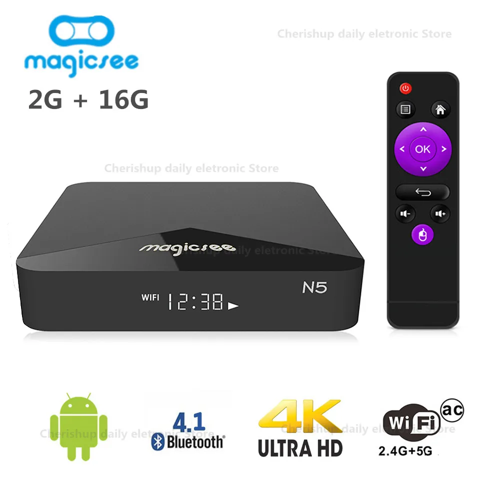 MAGICSEE N5 Android TV Box OS Amlogic S905X 7.1.2 2GB RAM 16GB ROM 2.4G 5G WiFi 100Mbps BT4.1 Support 4K H.265 | Электроника