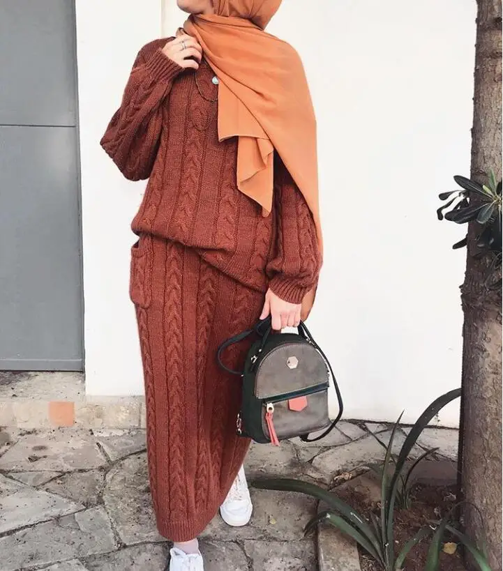 Модный осенне-зимний шерстяной мусульманский комплект для девочек свитер с