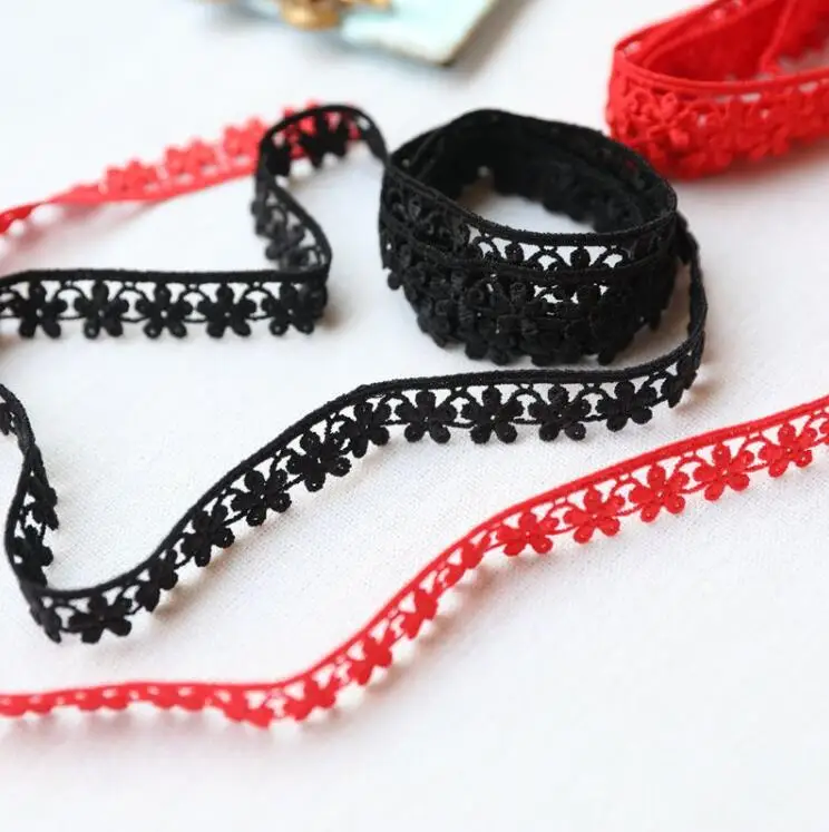 5 метров красный черный цветок Водорастворимая Вышивка кружевная отделка ткань