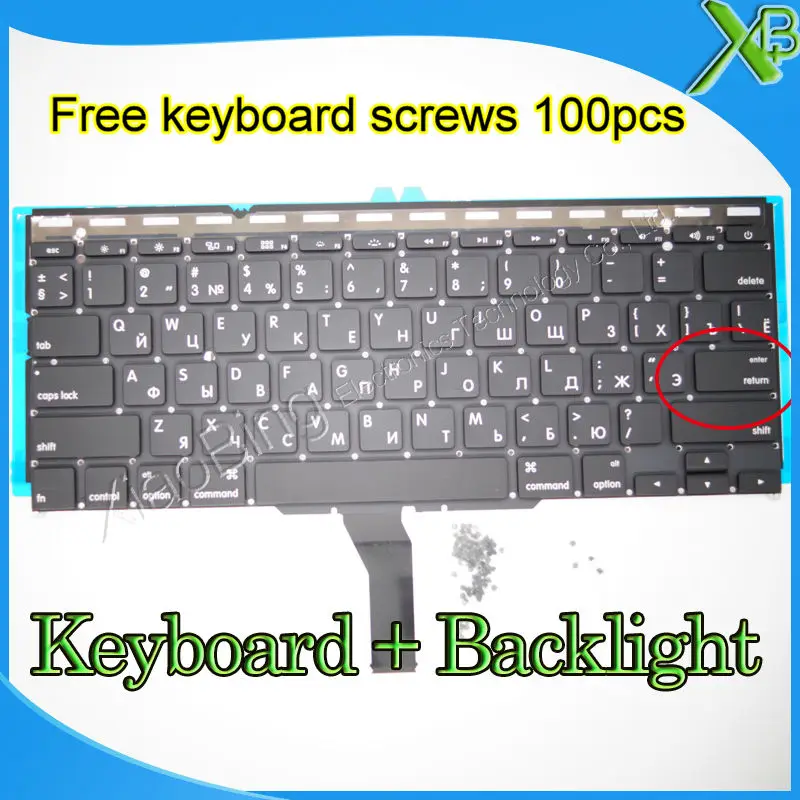 

Brand New Small Enter RS Russian keyboard+Backlight Backlit+100pcs keyboard screws For MacBook Air 11.6" A1370 A1465 2010-15Year