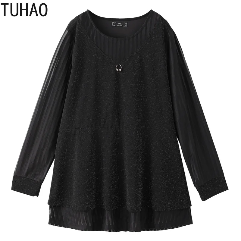 TUHAO весенние черные элегантные женские блузки, рубашки размера плюс 10XL 8XL 6XL женские офисные блузки, рубашки, топы MSFS