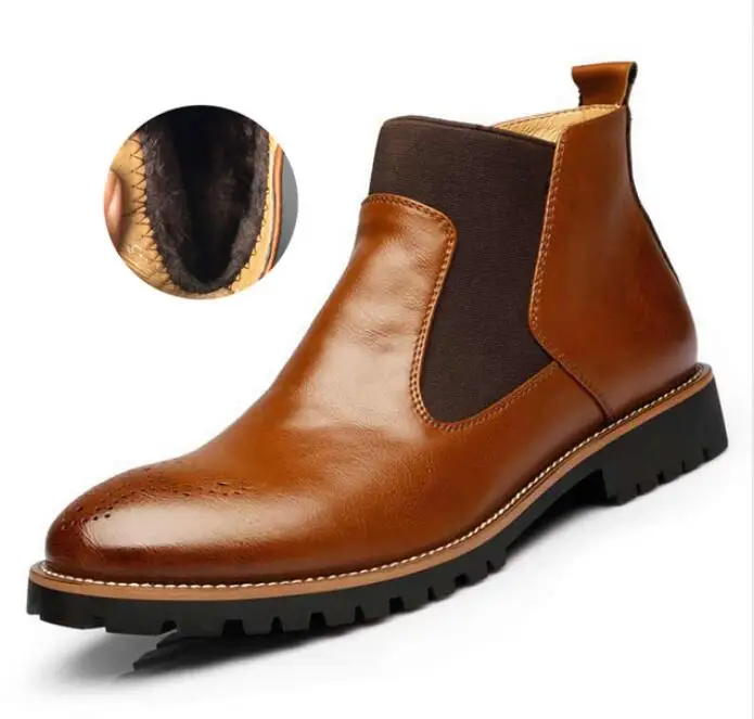 DADIJIER Spring/Winter Fur Men's Chelsea Boots British Style Fashion Ankle Brogues Soft Leather Casual Shoes Wyq157 | Обувь