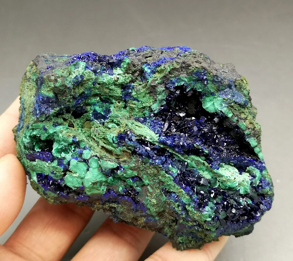 372 г натуральный Блестящий Azurite/Малахитовый симбиотический минеральный кристалл