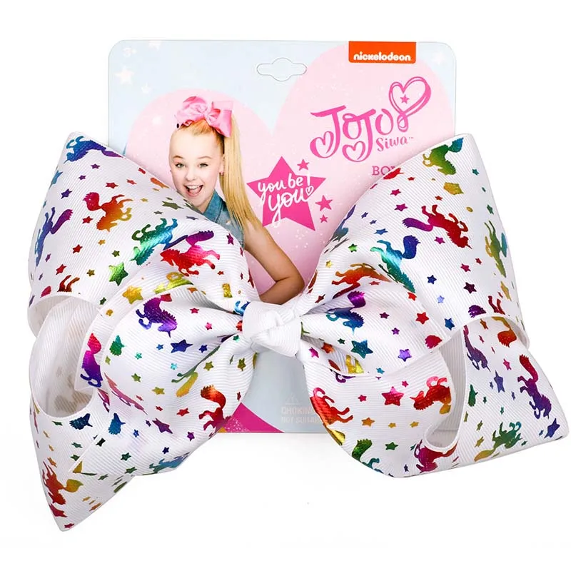 A4 JOJO Siwa бант для волос 8 дюймов Большая Радуга детские украшения для волос Единорог горячая штамповка Grosgrain лента бант головной убор для девочек-подростков - Цвет: A4