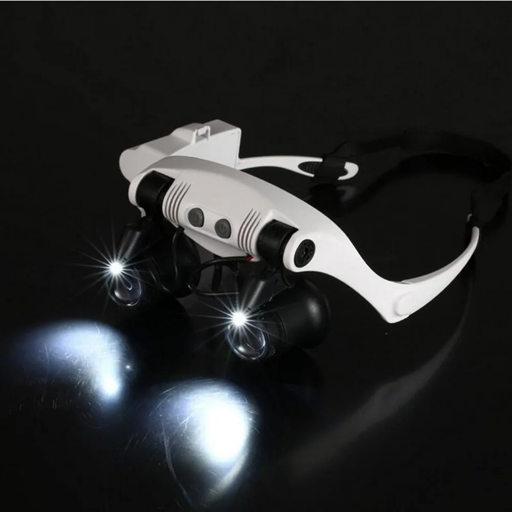 

2018 New LED Magnifying Glass Foldable Magnifier Glasses Headband Design Binoculars With 2 LED Light for Jewelry Repair