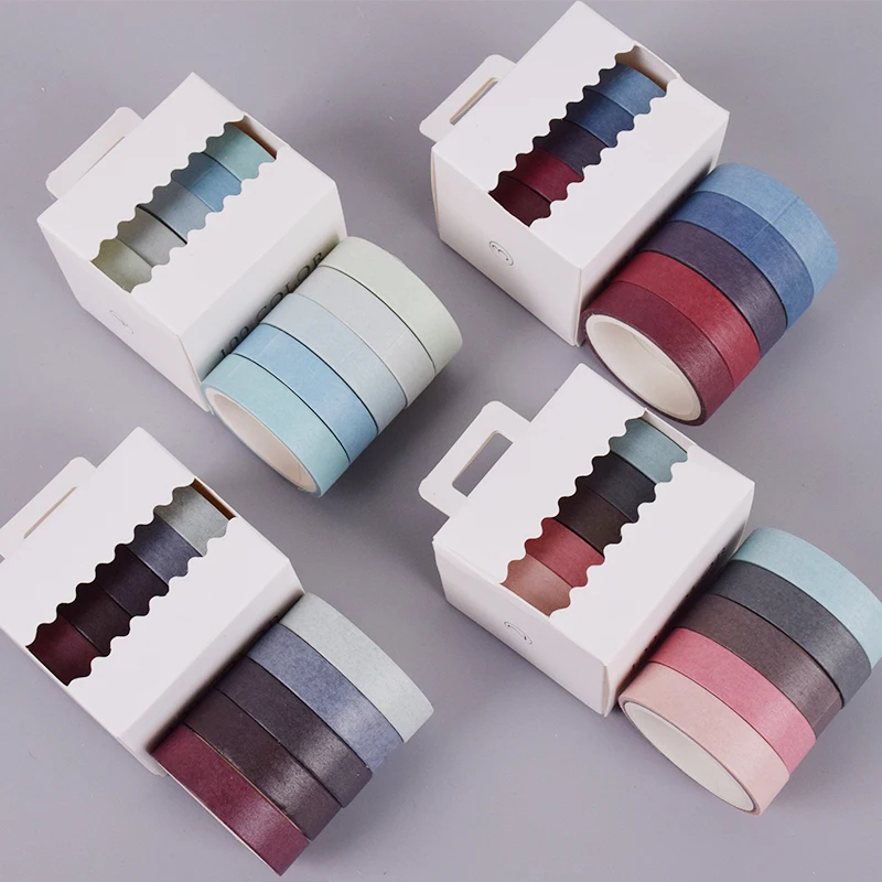 

5 Pcs/Box Multicolor Solid Washi Tape Masking Tape Decorative DIY Scrapbook Planner Sticker Kawaii Stationery School Supplies