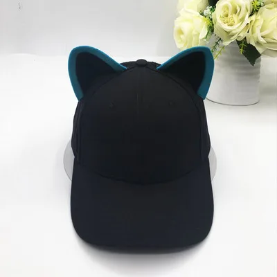 Black ear blue edge Новая бейсболка с кошачьими ушками из чистого хлопка, Кепка для конного спорта, Женская милая Кепка topi - Цвет: Black ear blue edge