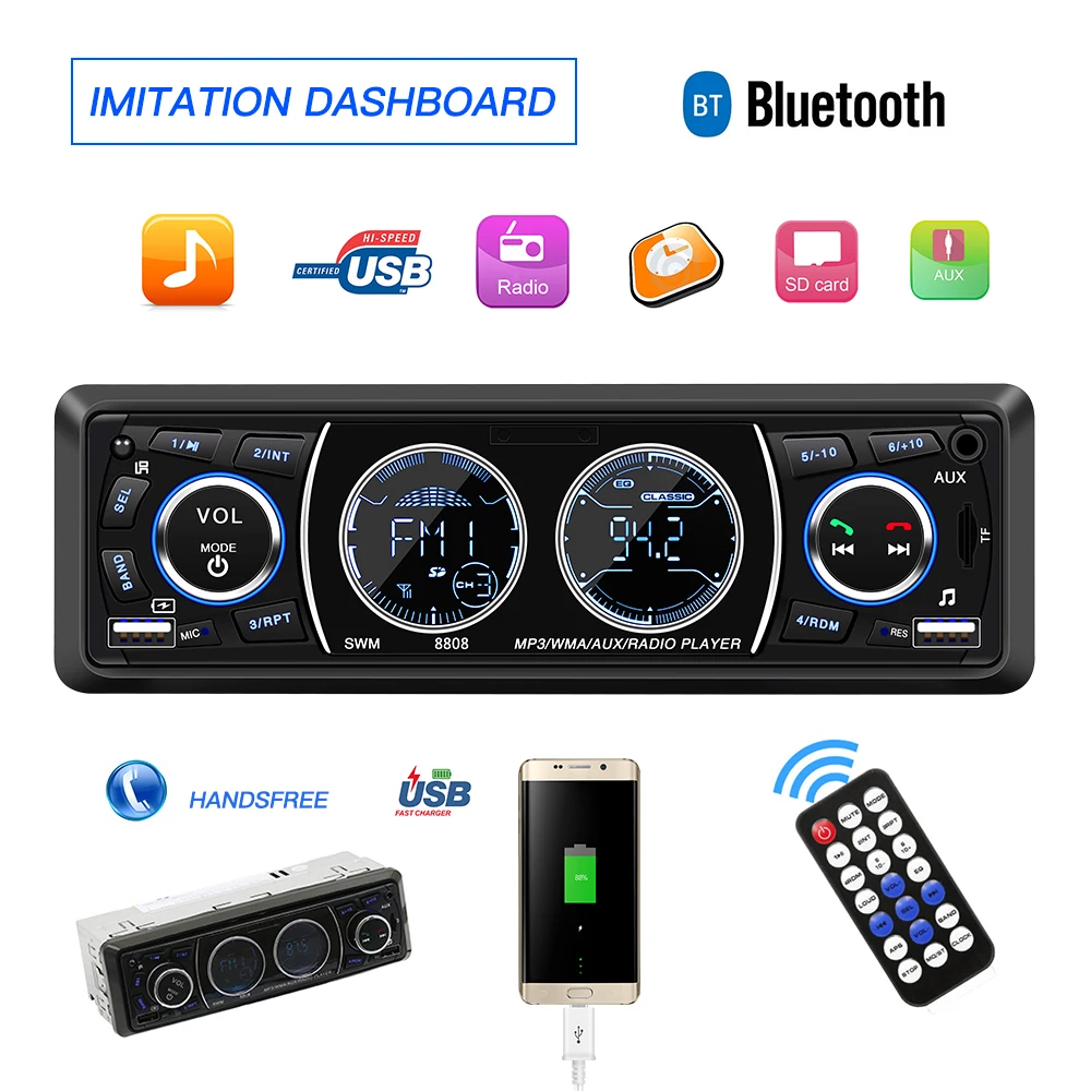 Автомагнитола 1 Din Авторадио MP3 мультимедийный плеер Bluetooth аудио AUX/TF/USB FM приемник