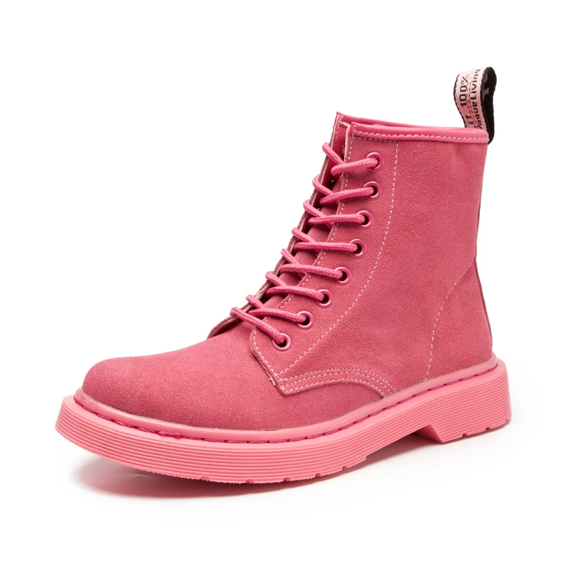 Женские мотоциклетные ботинки Martens розовые ботильоны из натуральной кожи