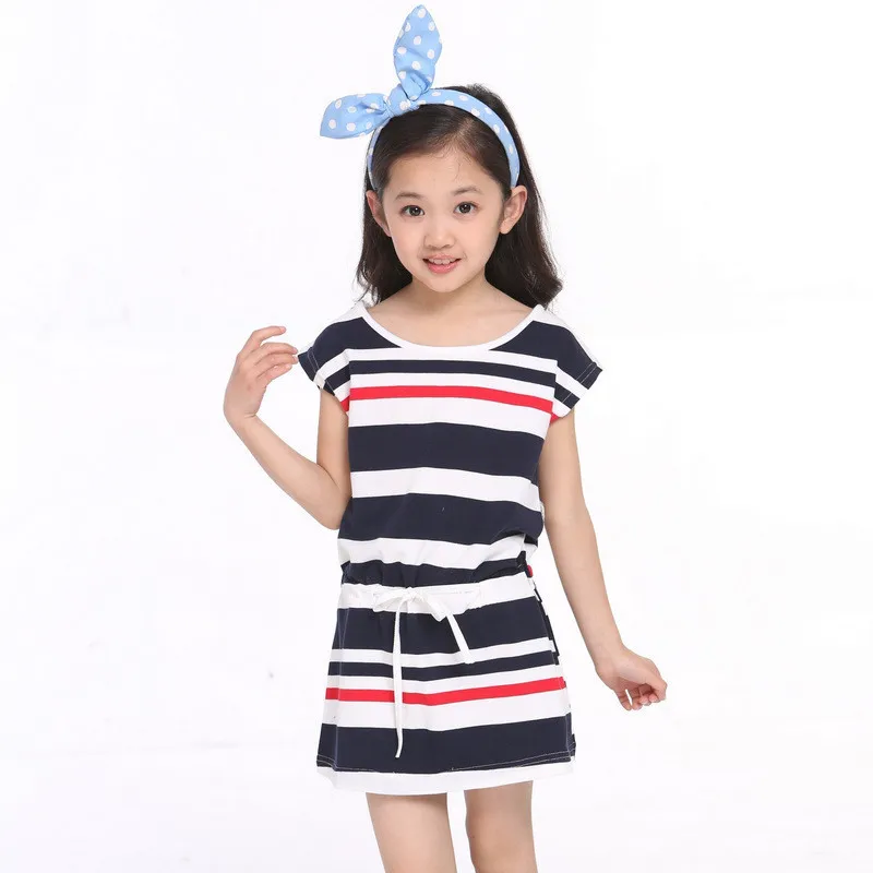 Free Shipping 2014 new Korean fashion cool summer sports girls striped short-sleeved dress | Мать и ребенок