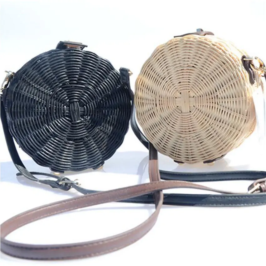 Женская круглая соломенная сумка LJT винтажная пляжная из ротанга ручная работа |