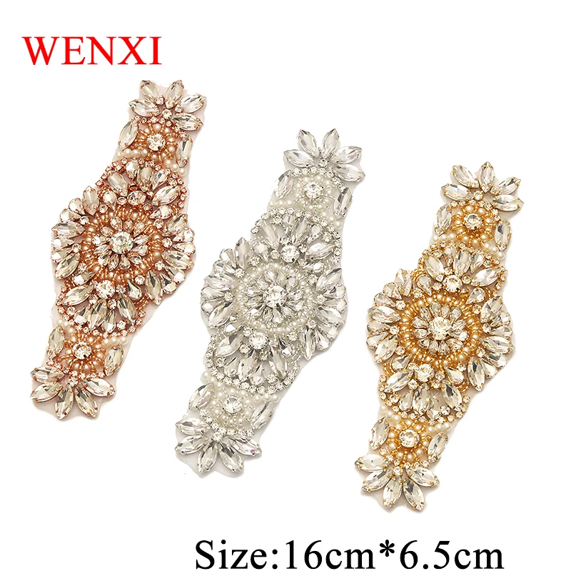 WENXI 1 шт. Ручная аппликация из бисера и страз для шитья прозрачный розовый Золотой