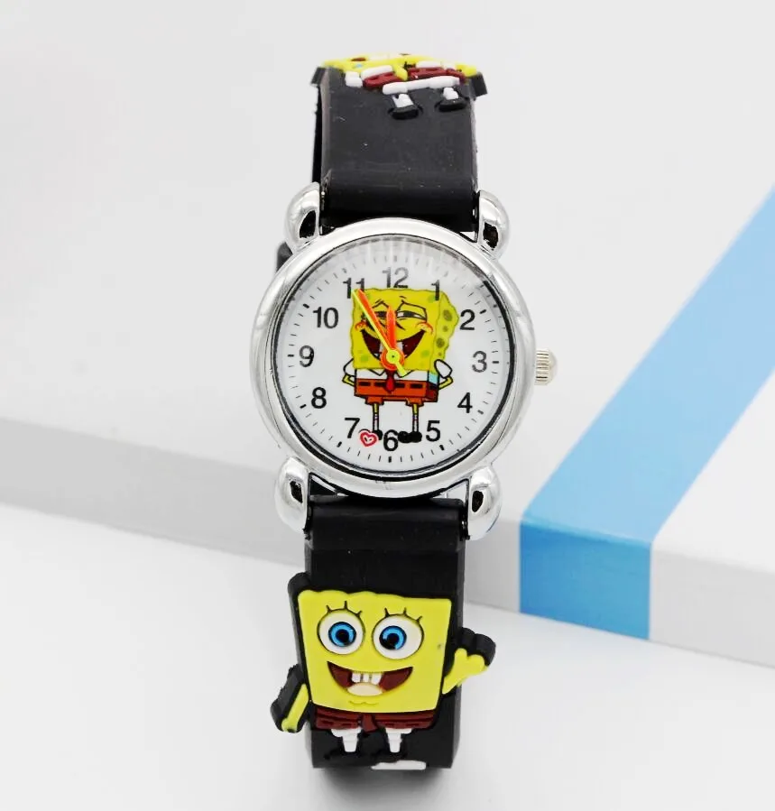 New Arrival 3D Cartoon Silicone Band children cartoon quartz watches christmas gift SpongeBob Watch 1pcs - Цвет: black