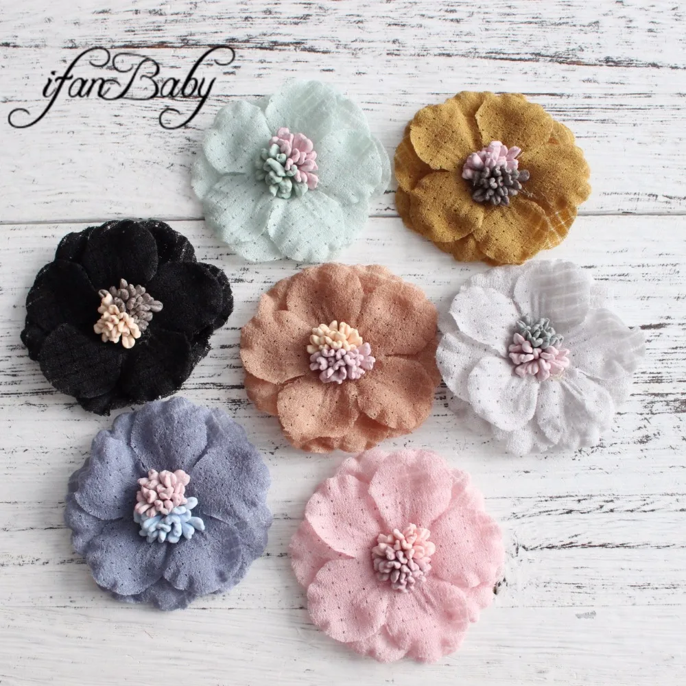 Брошь-цветок для волос тычинки розы из необработанной ткани девочек