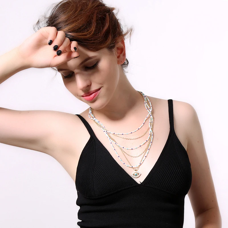 Многослойное ожерелье ручной работы с кристаллами водопад золотого цвета