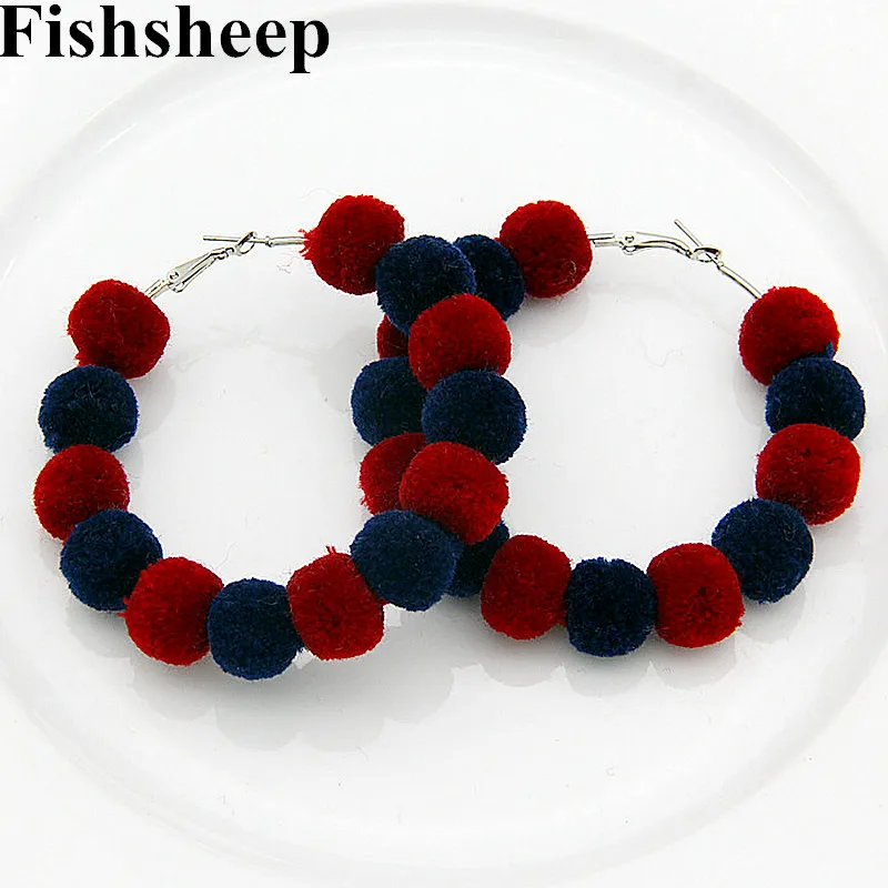 Серьги в богемном стиле FishSheep Pom серьги помпоны большие круглые хлопковые с