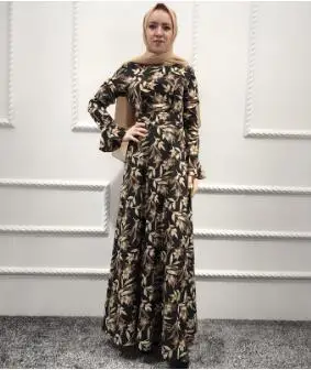 Black Buytiz печати Бохо креп ОАЭ повседневные мусульманские abaya макси длинные халаты кимоно Рамадан Арабская, Дубай Кафтан Исламская, молитвенная одежда - Цвет: Black