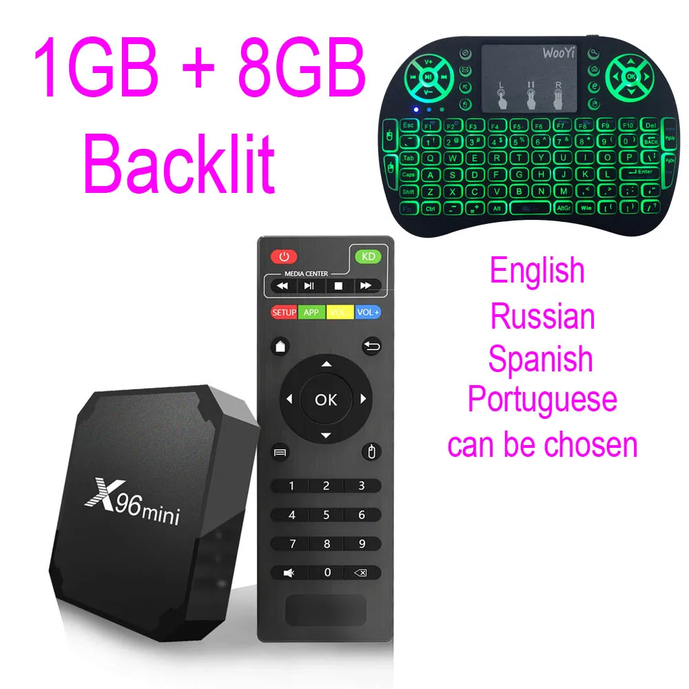 1GB and 8GB Backlit X96mini Android 7,1X96 Мини Смарт ТВ приставка четырехъядерный Amlogic S905W 2 ГБ+ 16 Гб Поддержка 2,4 wifi+ IR кабель 4K* 2K приставка - Цвет: 1GB and 8GB Backlit